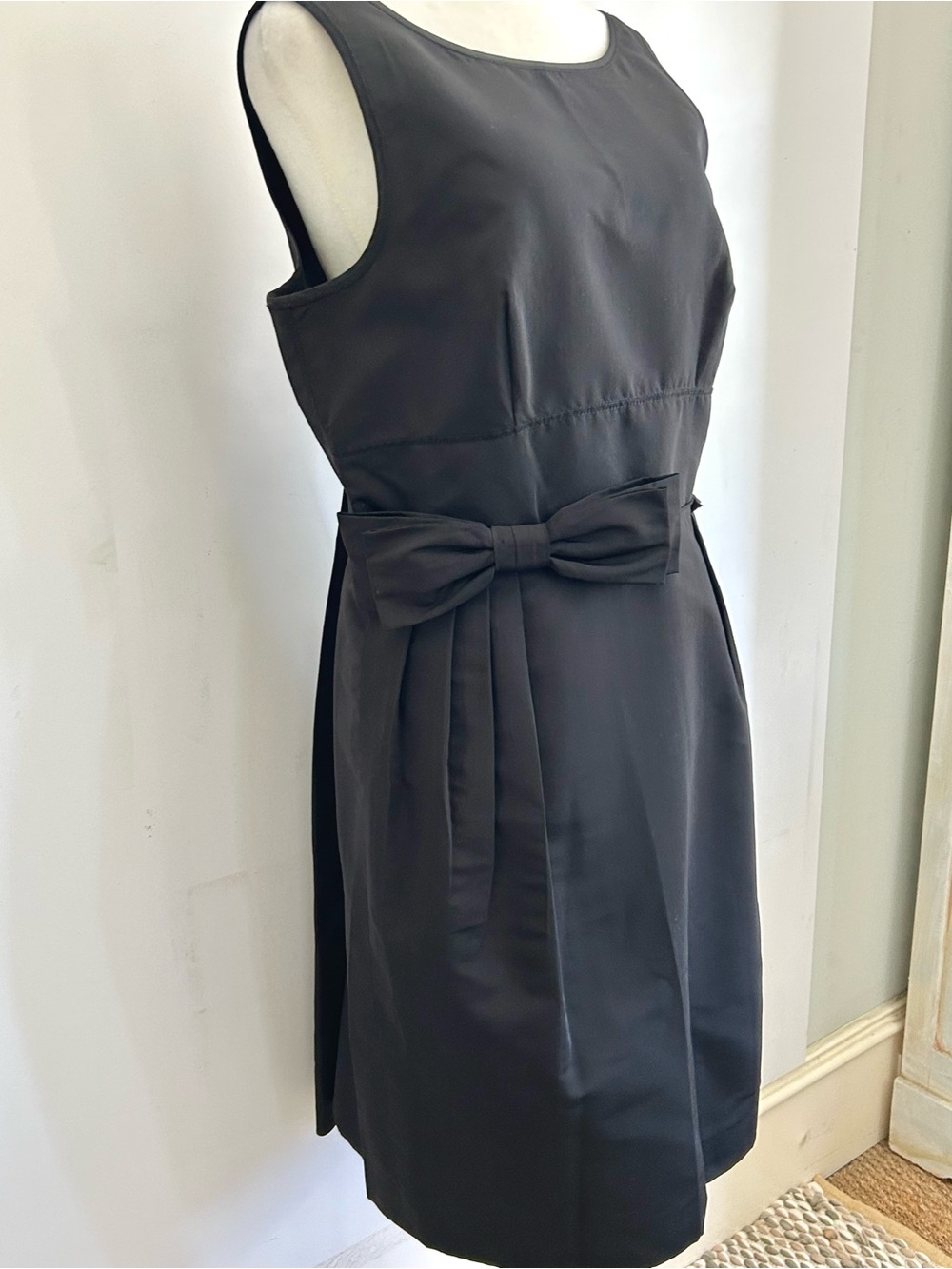 Per Se Black Sleeveless Silk Dress, Bow Waist w/ Train in Back Sz 10 NWT Audrey